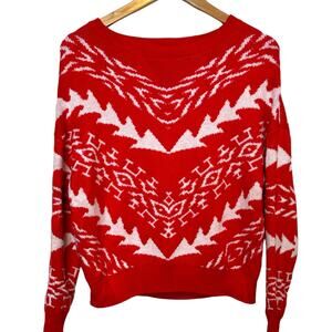 Express Size XS Cotton Blend Red and White Abstract Cozy Ski Sweater